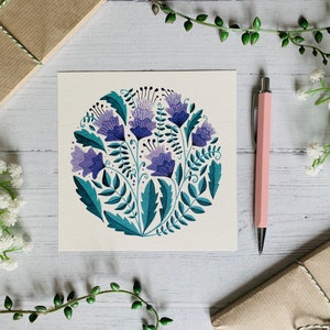 Carte postale florale violette - Aquarelle Fleur de lilas Carte d’art populaire - Nature Illustrated - Notecard botanique - Petit tirage d’art