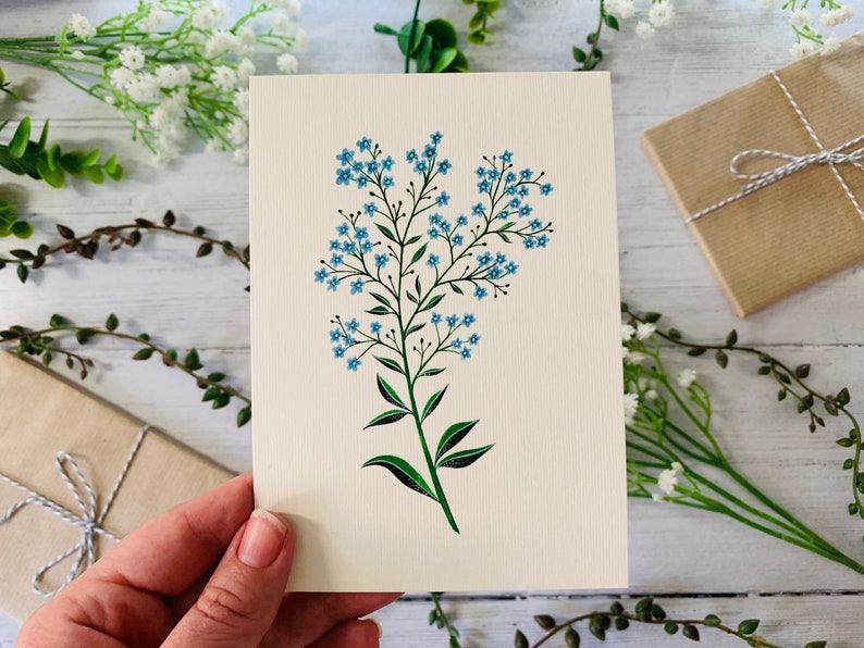 Blue Floral Postcard Set of 6 Wildflowers and Leaves Botanical Notecards Pack Nature Illustrated A6 Flower Art Cards Mini Prints image 4