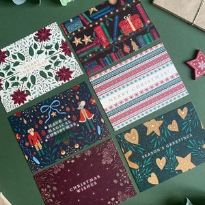 Lot de 6 cartes de Noël classiques - Illustrations de Noël festives et chaleureuses - Rouge or vert - Lot de cartes artistiques