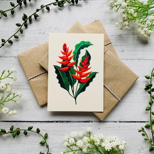 Orange Heliconia Postcard - Fleur de forêt tropicale humide - Nature botanique illustrée - Carnet d’aquarelle - Carte A6 - Petit tirage d’art
