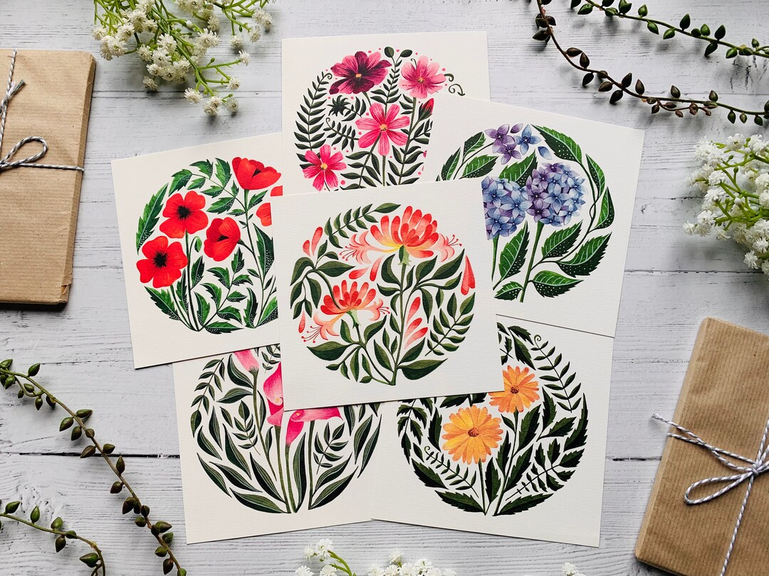 Botanical Art Postcards Set: Watercolor Flower Notecards - Etsy