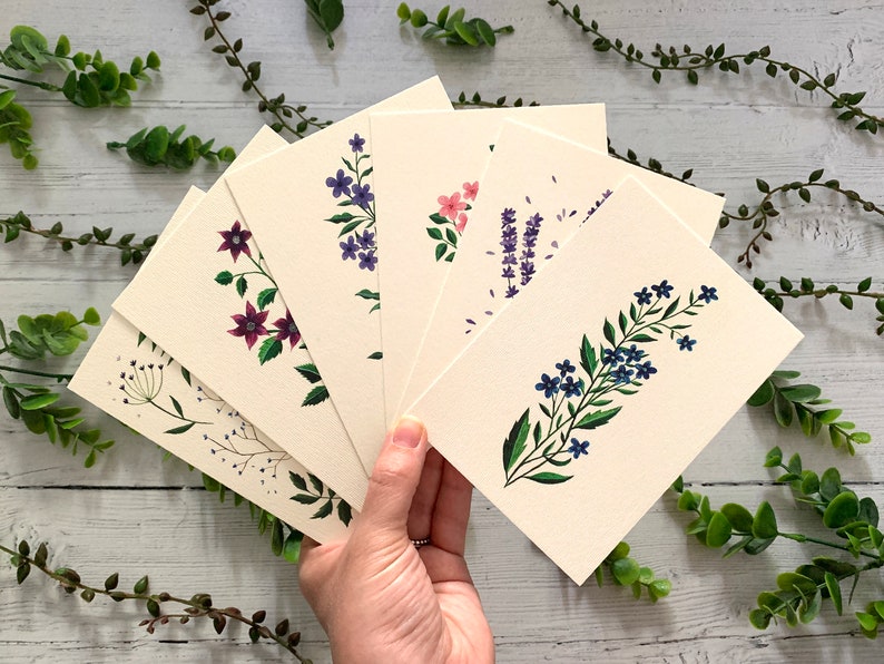 Postcard Set of 6 Botanical Wildflowers Collection Watercolour Notecards Pack Nature Illustrated A6 Flower Art Cards Mini Prints image 3