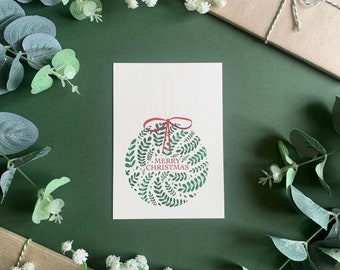 Bauble Postcard - Festive Christmas - Botanical Xmas Illustrated Art Card - A6