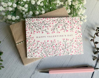 Happy Valentine’s Day Card - Illustrated Luxury Greeting Card - Botanical Art