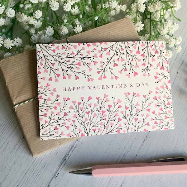 Carte Joyeuse Saint-Valentin - Carte de voeux de luxe illustrée - Art botanique