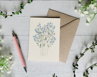 Forget-me-not Greeting Card - Blue and White Wildflowers - Dainty Floral Illustration Art Card - Watercolour Flowers - Any Occasion Cards