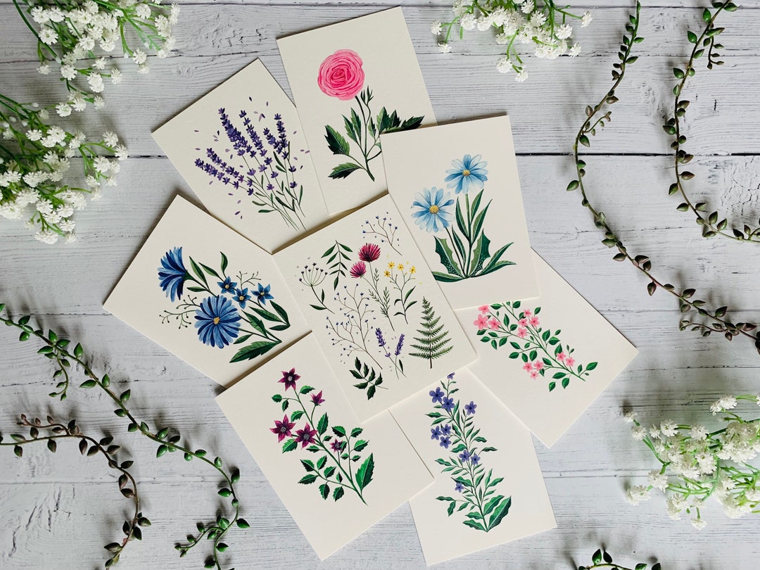 Botanical Watercolor Art Card Set: Floral Greeting Cards Multipack - Etsy