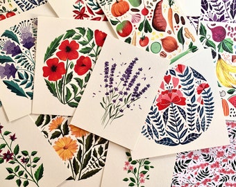 Mystery Pack Postcards Set of 10 - Random Selection - Multipack Art Postcards - Floral Watercolour - Botanical Illustration - Assorted