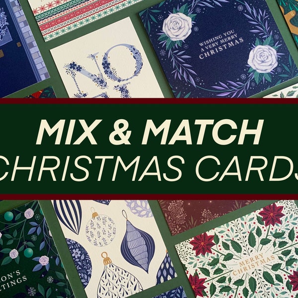 Mix and Match Christmas Cards - Assorted Luxury Set of Festive Xmas Art Cards - Holiday  Multipack - Watercolour Botanical Vintage Inspired