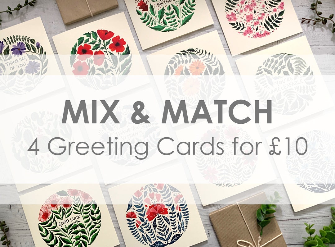 Mix &amp; Match Greeting Cards Pack of 4 - Multipack Art Cards - Floral ...