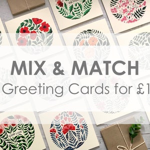 Mix & Match Greeting Cards Pack of 4 - Multipack Art Cards - Floral Watercolour - Botanical Illustration - Birthday - Any Occasion