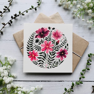 Cosmos Flower Postcard - Pink Floral Watercolour Card - Nature - Illustrated - Botanical Notecard - Small Art Print