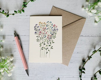 Pastel Baby’s Breath Greeting Card - Gypsophila Wildflower Floral Illustration Art Card - Watercolour Flowers - Any Occasion Cards