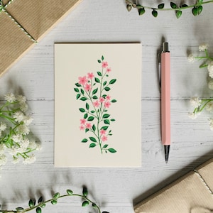 Carte postale de fleur rose - Aquarelle Wildflower Notecard - Nature Illustrated - A6 Floral Botanical Art Card - Petit tirage