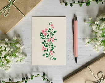 Carte postale de fleur rose - Aquarelle Wildflower Notecard - Nature Illustrated - A6 Floral Botanical Art Card - Petit tirage