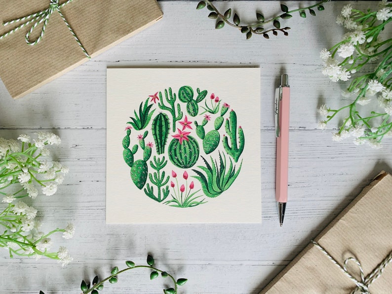 Cactus Greeting Card Cacti and Succulents Watercolour Illustrated Botanical Art Notecard Blank Inside Envelope Included image 4