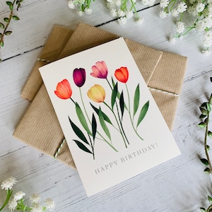 Tulips Happy Birthday Greeting Card Bright Garden Floral Illustration Art Card Watercolour Flowers Gift for Gardeners image 2