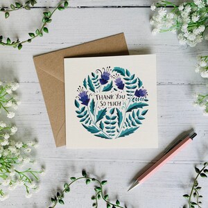 Set of 6 Thank You Cards - Floral Watercolor Greeting Card Pack - Folk ...