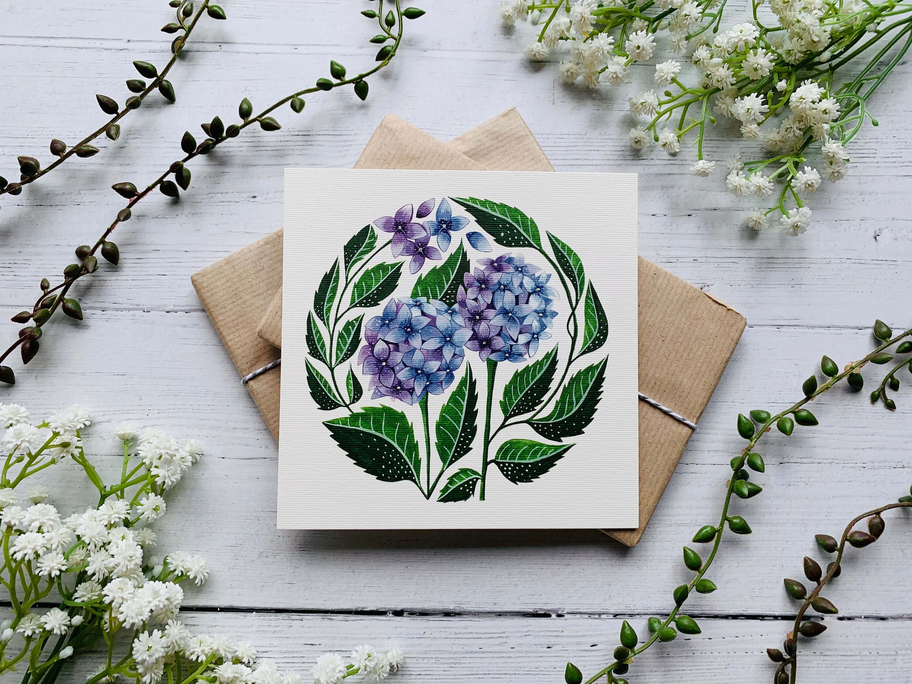Hydrangea Postcard - Blue and Purple Flower - Summer Floral Watercolour Card - Nature - Illustrated - Botanical Notecard - Small Art Print
