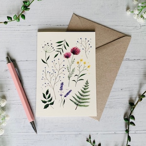 Wildblumen Grußkarte - Botanische Illustrierte Kunst - Aquarell Floral - A6 - gepresste Blumen - innen blanko - Umschlag inbegriffen