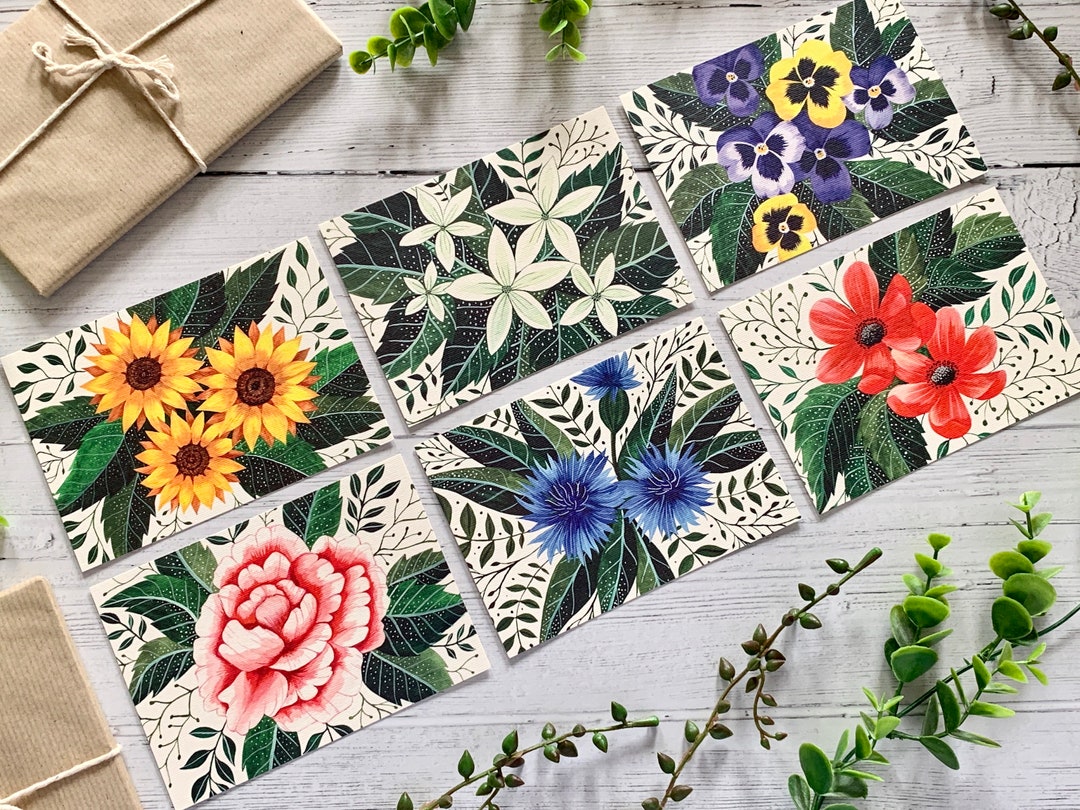 Bright Garden Flowers Postcard Set of 6 - Botanical Collection ...