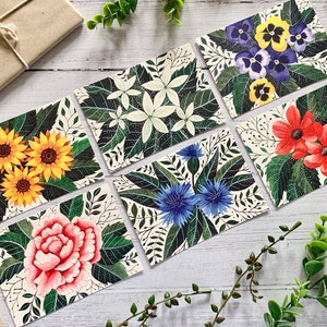Lot de 6 cartes postales lumineuses de fleurs de jardin - collection botanique - paquet de cartes de correspondance aquarelle - nature illustrée - cartes d'art floral A6