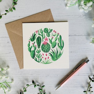 Cactus Greeting Card Cacti and Succulents Watercolour Illustrated Botanical Art Notecard Blank Inside Envelope Included image 1