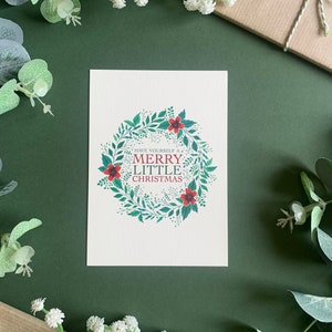 Christmas Wreath Postcard - Festive Merry Christmas - Botanical Xmas Illustrated Art Card - A6