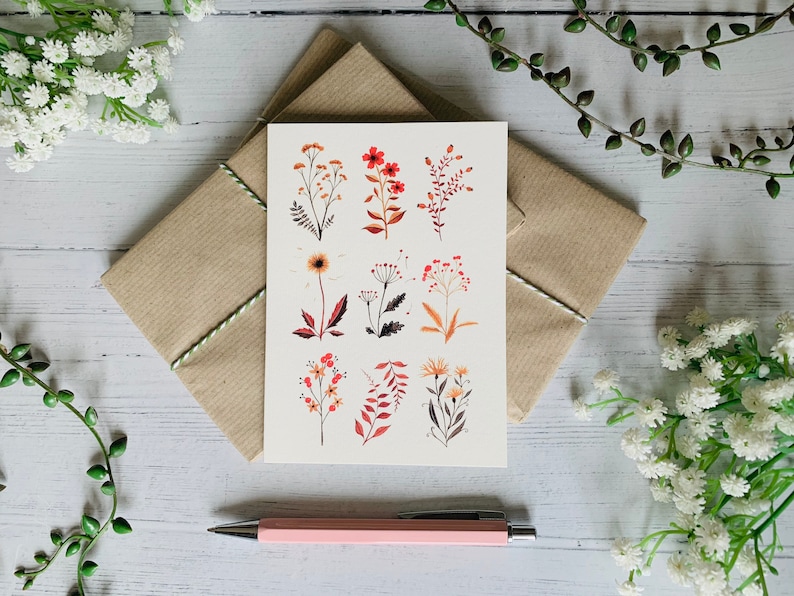 Autumn Floral Postcard Set of 6 Autumnal Botanical Collection Fall Watercolour Neutral Tonal Notecards Pack Art Cards Thanksgiving image 6