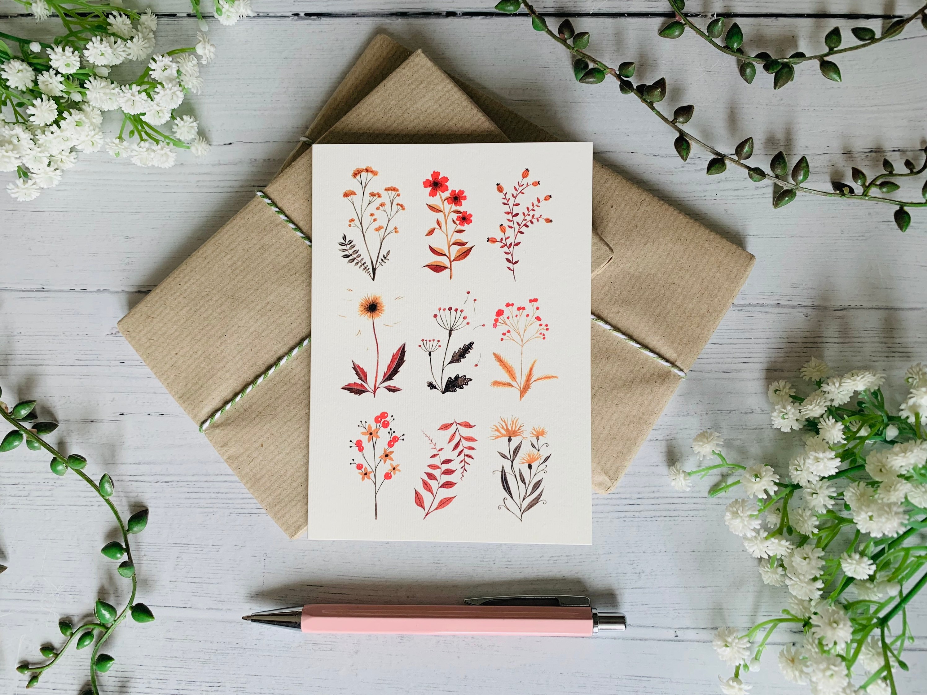 Autumn Floral Postcard Set of 6 Autumnal Botanical - Etsy