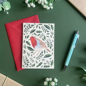 Rotkehlchen Weihnachtskarte - Rotkehlchen - Botanische Illustrierte Kunst - A6 - Innen blanko - Umschlag inklusive