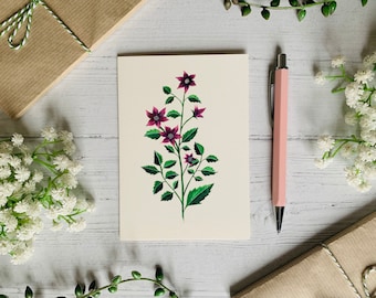 Cartolina Floreale Viola - Cartolina Acquerello Fiore Selvatico - Natura Illustrata - A6 Flower Botanical Art Card - Piccola Stampa Artistica