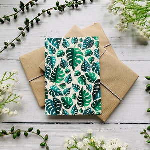 Monstera Leaf Pattern Postcard - Tropical Rainforest Leaves - Botanical Nature Illustrated - Aquarelle Notecard - A6 Card - Art Print