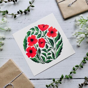 Poppy Greeting Card Floral Poppies Watercolour Illustrated Art Card Botanical Flower Painting Blank Inside Envelope Included image 3