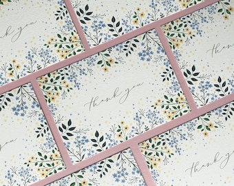 Cartes de remerciement confettis fleurs sauvages - Papeterie florale de mariage - Ensemble de cadeaux - Cartes de correspondance de luxe - Calligraphie de fleurs pastel
