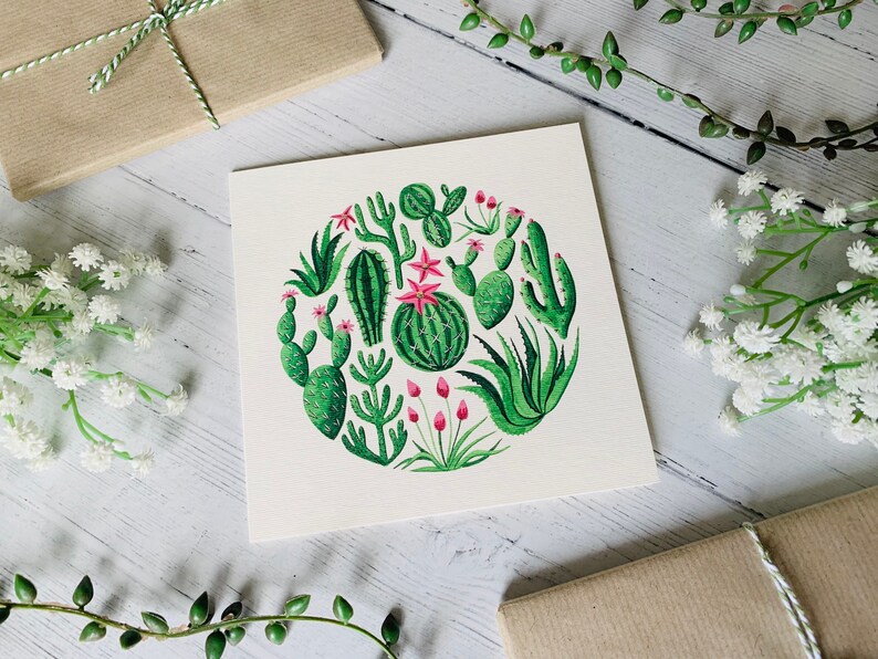 Cactus Greeting Card Cacti and Succulents Watercolour Illustrated Botanical Art Notecard Blank Inside Envelope Included image 3