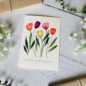 Tulips Happy Birthday Greeting Card Bright Garden Floral Illustration Art Card Watercolour Flowers Gift for Gardeners image 5