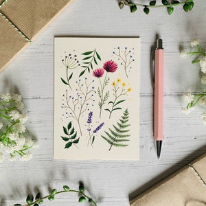 Carte postale fleurs sauvages - aquarelle fleurs pressées - carte illustrée de la nature - carte d'art botanique fleurs A6 - petite impression d'art