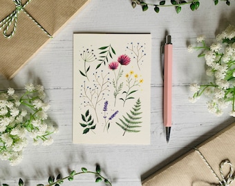 Wildflower Postcard - Watercolour Pressed Flowers Notecard - Nature Illustrated - A6 Flower Botanical Art Card - Small Art Print