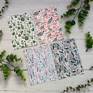 Paquet de cartes postales botaniques de 4 - Aquarelle illustrée Cartes d’art végétal - Cactus Cherry Blossom Tropical Leaves Aquatic Botanicals