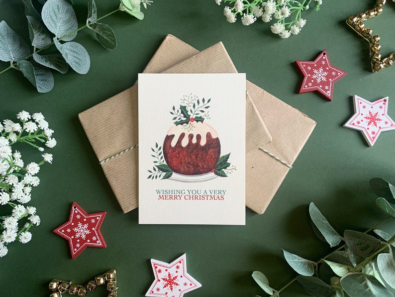 Conjunto de postales navideñas de 6 Paquete múltiple de tarjetas de arte con ilustración de follaje navideño festivo botánico Acuarela botánica imagen 3