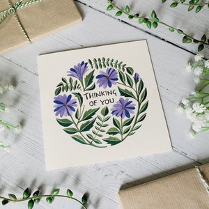 Thinking of You Floral Greeting Card Sympathy Just Because Watercolour Illustrated Botanical Card Blank Inside image 4