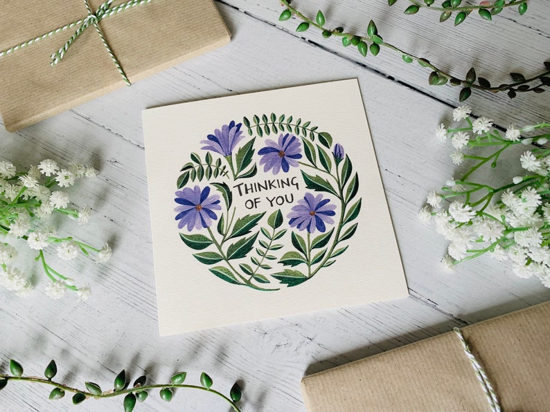 Thinking of You Floral Greeting Card Sympathy Just Because Watercolour Illustrated Botanical Card Blank Inside image 4