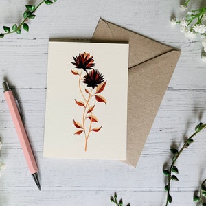 Carte de voeux Protea Flower - Art floral illustré automne automne - aquarelle ton neutre - A6 - intérieur vierge - enveloppe incluse