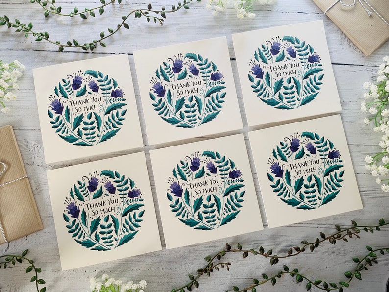 Set of 6 Thank You Cards Floral Watercolor Greeting Card - Etsy