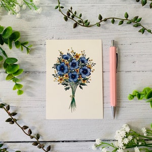 Blue Floral Postcard Set of 6 Wildflowers and Leaves Botanical Notecards Pack Nature Illustrated A6 Flower Art Cards Mini Prints image 3