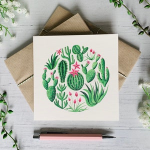 Cactus Greeting Card Cacti and Succulents Watercolour Illustrated Botanical Art Notecard Blank Inside Envelope Included image 2
