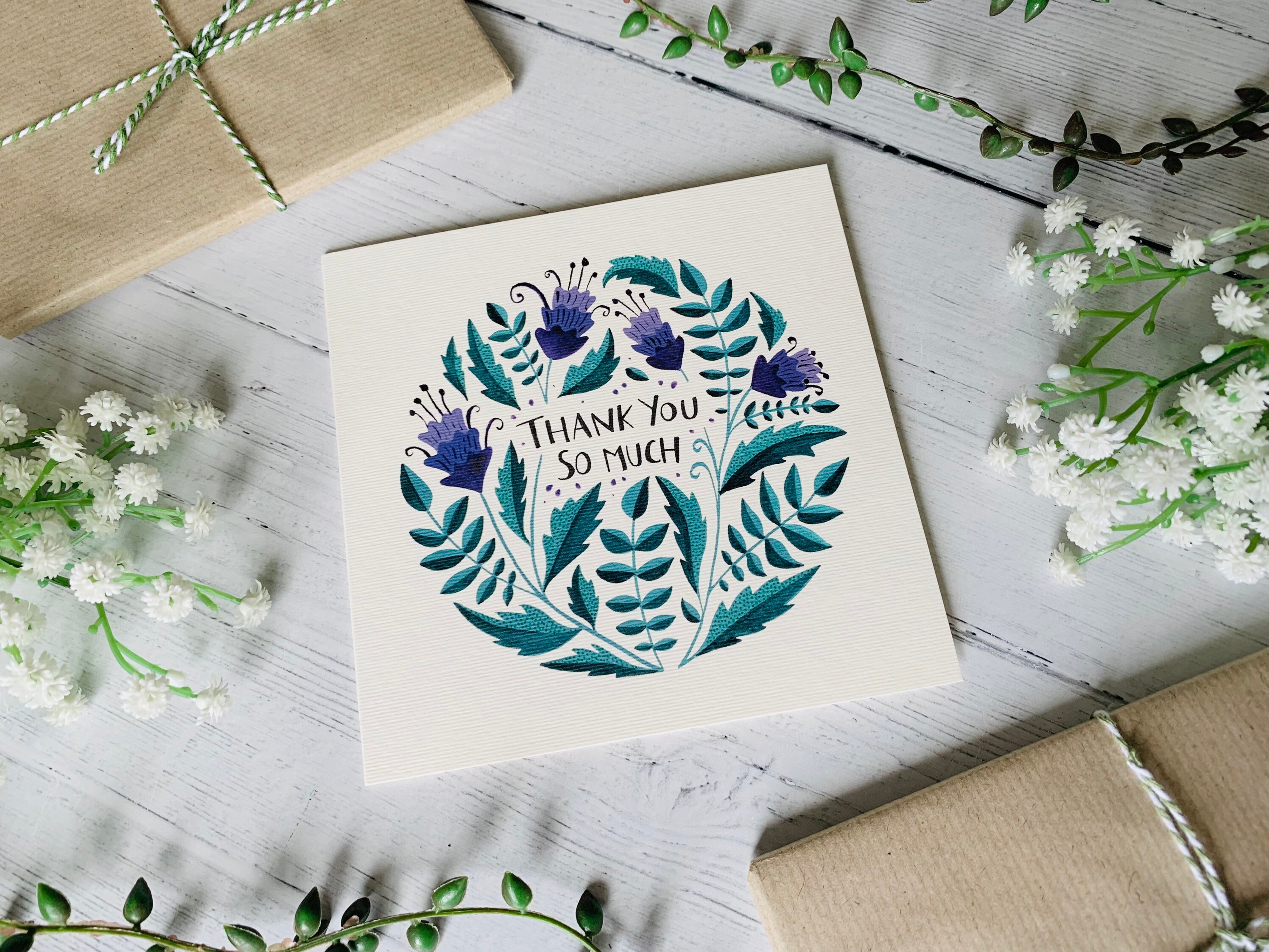 Set of 6 Thank You Cards Floral Watercolor Greeting Card - Etsy