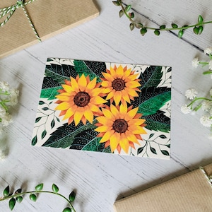 Carte postale tournesols - carte fleur de jardin - nature illustrée - carte aquarelle - carte floral jaune botanique A6 - petite impression d'art