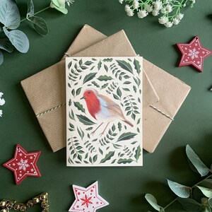 Conjunto de postales navideñas de 6 Paquete múltiple de tarjetas de arte con ilustración de follaje navideño festivo botánico Acuarela botánica imagen 8